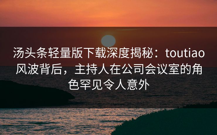 汤头条轻量版下载深度揭秘：toutiao风波背后，主持人在公司会议室的角色罕见令人意外