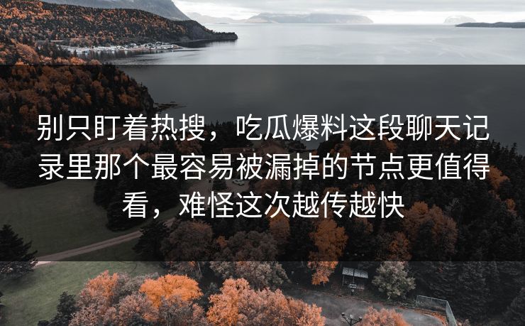 别只盯着热搜，吃瓜爆料这段聊天记录里那个最容易被漏掉的节点更值得看，难怪这次越传越快